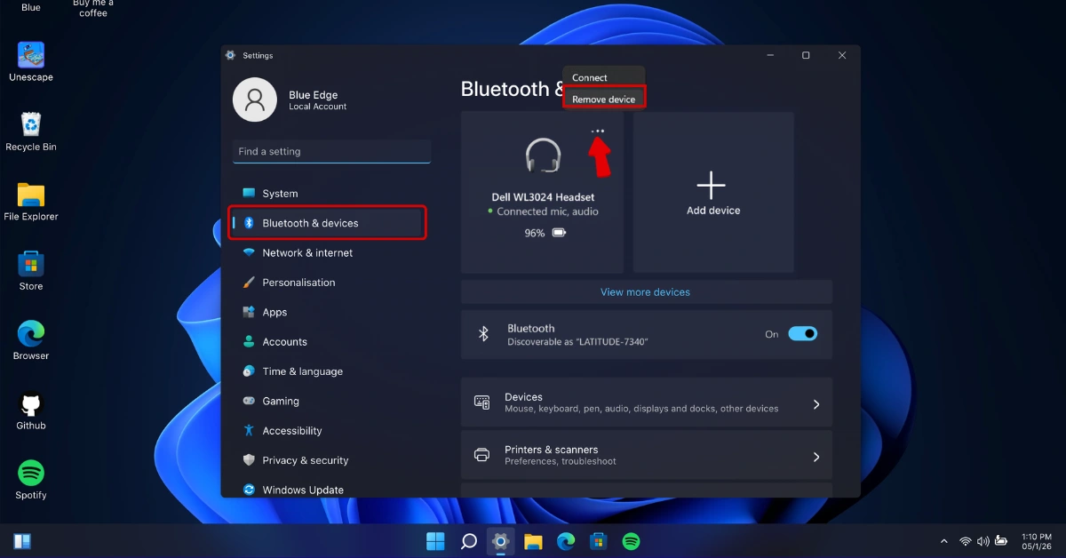 Botón de emparejamiento en auriculares Bluetooth — mantener pulsado 5 a 10 segundos para borrar el historial de dispositivos guardados y entrar en modo emparejamiento limpio