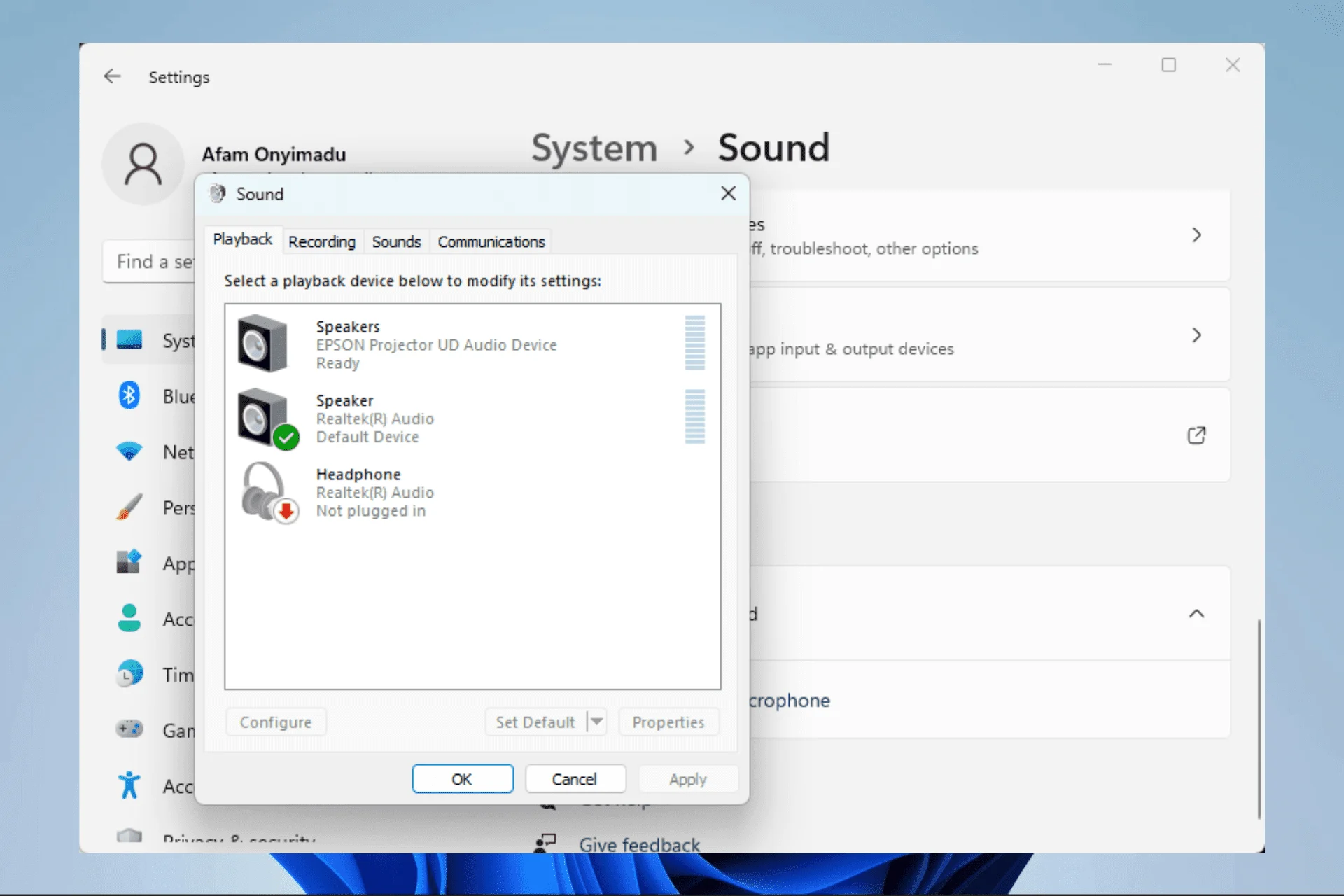 Windows Device Manager showing Audio inputs and outputs section for updating microphone drivers