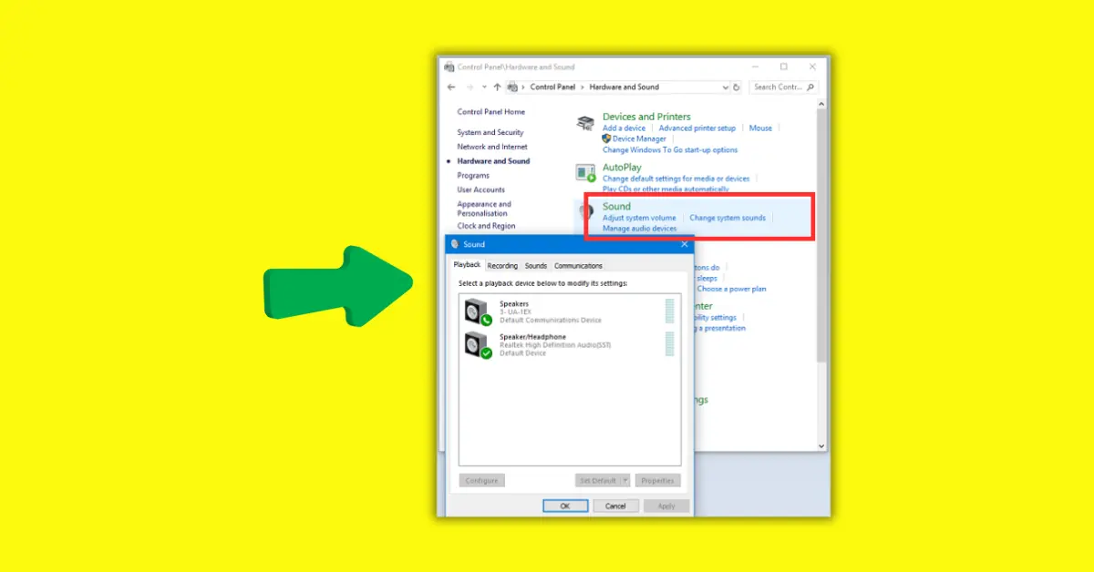 Classic Windows Sound Control Panel mmsys.cpl Playback tab showing right-click context menu with Set as Default Device option