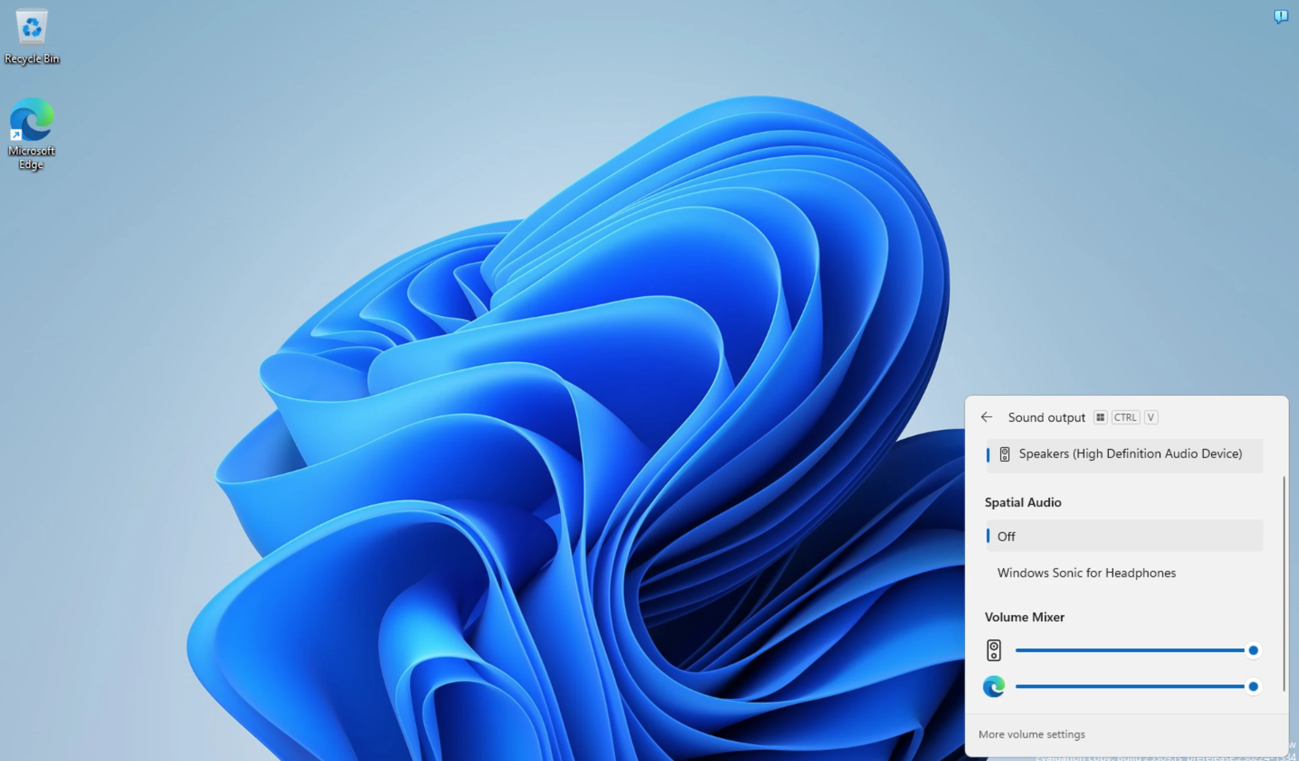 Windows 11 Volume Mixer showing individual app volume sliders for Chrome, Spotify and Discord