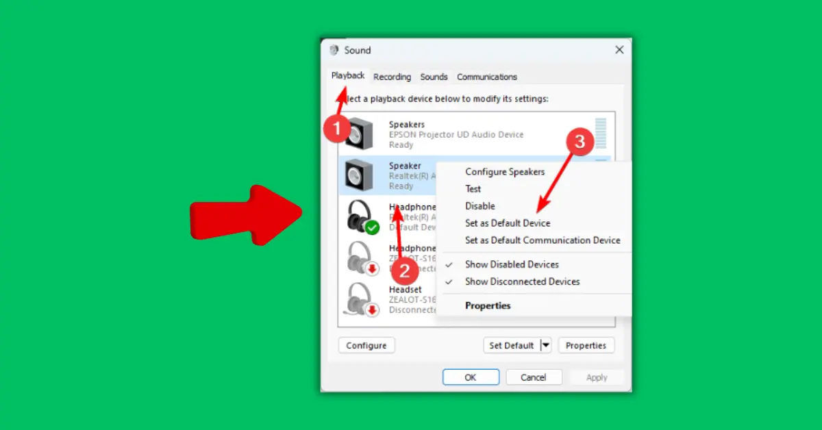 Right-clicking the speaker icon in Windows 11 taskbar to open Sound settings for setting default audio device