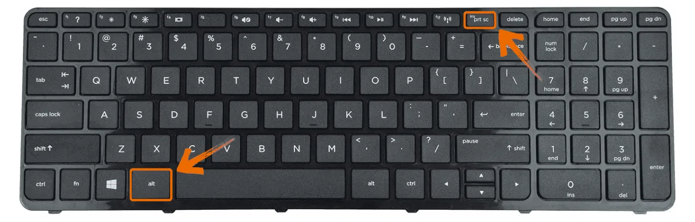 Print Screen PrtSc key location on Windows keyboard — top right corner after F12 key